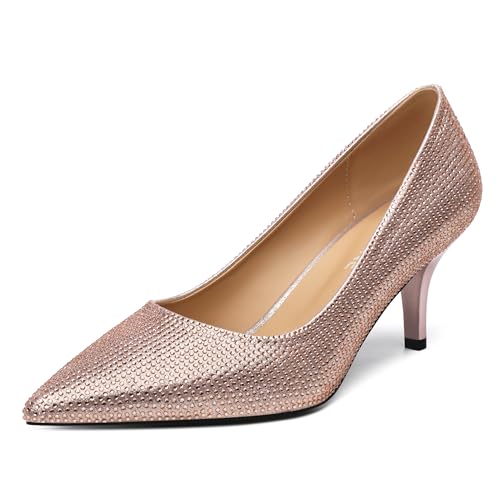 DEMOSHINE Rose Gold Rhinestone Pumps