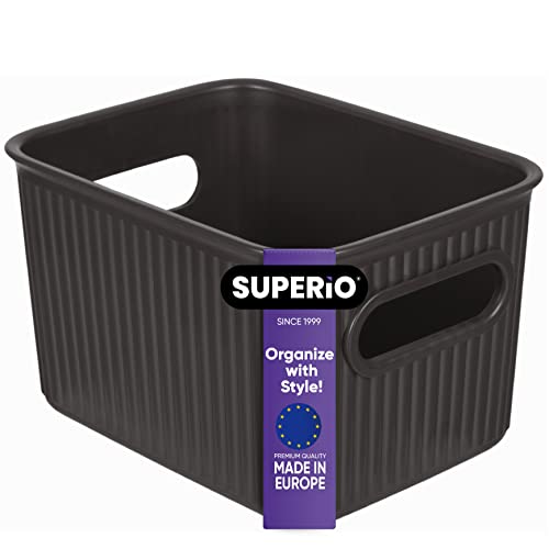 Superio Ribbed Collection - Decorative Plastic Basket Open Home Storage Bins Organizer, Small Brown (1 Pack) Container Boxes for Organizing Closet Storage Bins for Shelves Drawer Shelf 1.5 Liter