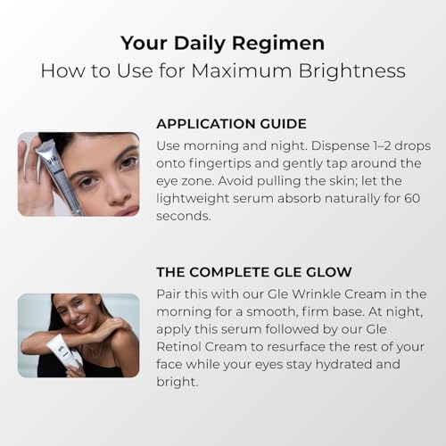 Gle Skincare Gle Vitamin C Eye Serum for Dark Circles, Eye Wrinkles and Redness | Dark Circle Under Eye Puffy Eyes Treatment | Caffeine, Vitamin C Hyaluronic Acid | Hydrating & Brightening Scent-Free Travel Size