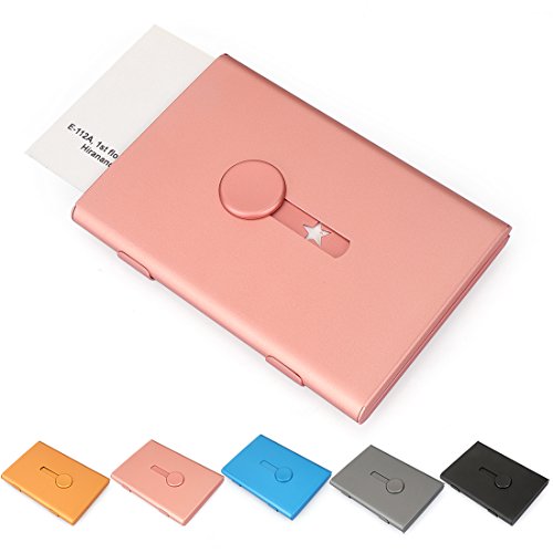 YOBANSA Porta biglietti da visita con slider in alluminio, porta carte di credito, porta biglietti da visita per uomini e donne (rose gold 02)