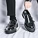 Mens Patent Leather Platform Slip On Loafers with Double Monk Strap Fashion Lug Sole Dress Shoes for Formal Business Party Wedding (Black,6)
