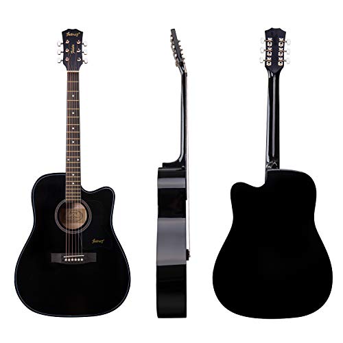 Image of JUAREZ Fiesta cm 104.14 cm (41 Inch) Acoustic Guitar Cutaway with Dual Action Truss Rod, JRZ41C /BK 21 Frets Rosewood Fretboard & Bridge, Bag, Strap, 2 Picks, Allen Key, Extra String Set, Black