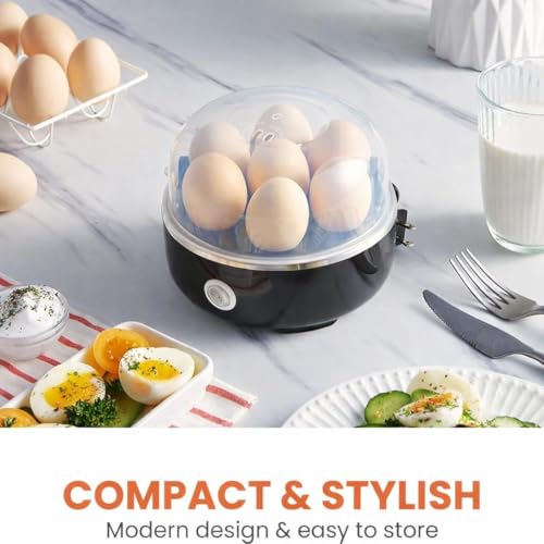 Image of Automatic Electric Egg Boiler | 350 Watt | Boils Upto 7 Eggs | 3 Boiling Modes | Overheat Protection | Stainless Steel Heating Plate, Measuring Cup | 75ml | 1 YEAR WARRANTY (BLACK)
