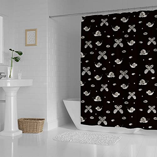 Rideau de douche polyester floral noir moderne lavable 168x183cm CHEHONG avec crochets