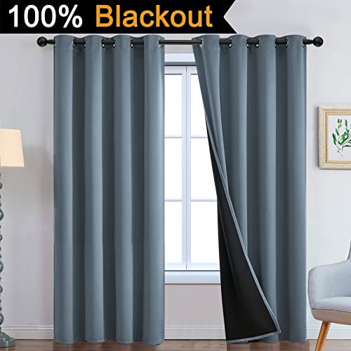 Image of Yakamok 100% Blackout Lined Panels, Thermal Insulated Blackout Curtains for Bedroom, Heat Blocking Drapes for Living Room(52Wx84L, Stone Blue, 2 Panels)