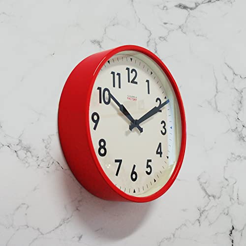 Cloudnola Station Metal Wall Clock, Red And White, 12 Inch Diameter, Silent Non Ticking, Battery Operated Quartz Movement #TOP3