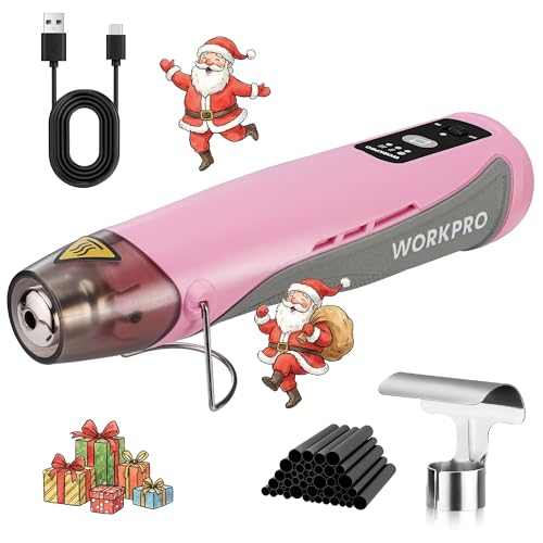 WORKPRO 7.2V Mini Cordless Heat Gun, 842℉ Hot Air Gun with Reflector Nozzle, 3 Temp Settings – Cool Air, 482℉/842℉, Ceramic Heating Core, Ideal for Christmas Crafts, Includes 50 Heat Shrink Tubes