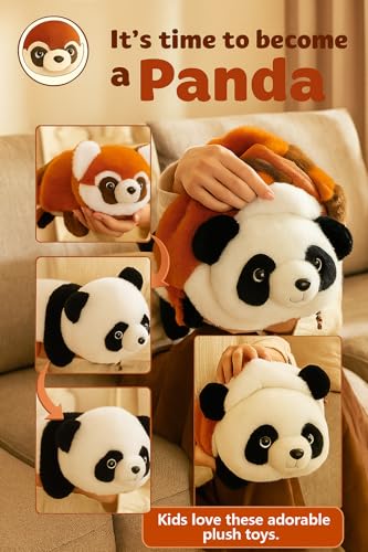 Image of ADORA Cute Flippable Plush Panda to Raccoon Reversible Soft Toy 30 cm | 2-in-1 Flip Stuffed Animal | Ultra Soft Plush Toy for Kids & Adults, Hugging & Home Decor Plush (White & Orange)