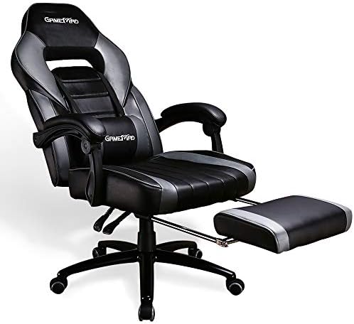 US Stock Leather Gaming Chair with Footrest and Massage Pillow, High Back Video Game Chair, Ergonomic Computer Chair with Wheels, Executive PC Chair, Office Chair, US Stock (Grey)