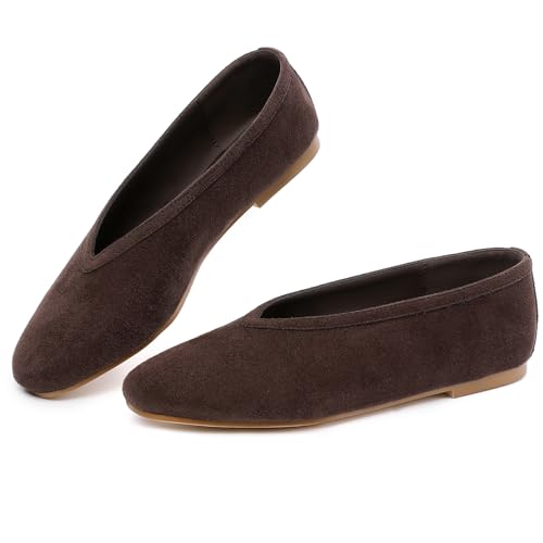 RIBONGZ Ballet Flat Shoes for Women Closed Round Toe Mary Jane Flats Comfortable Slip On Casual Shoes Dressy Office Work Walking Driving