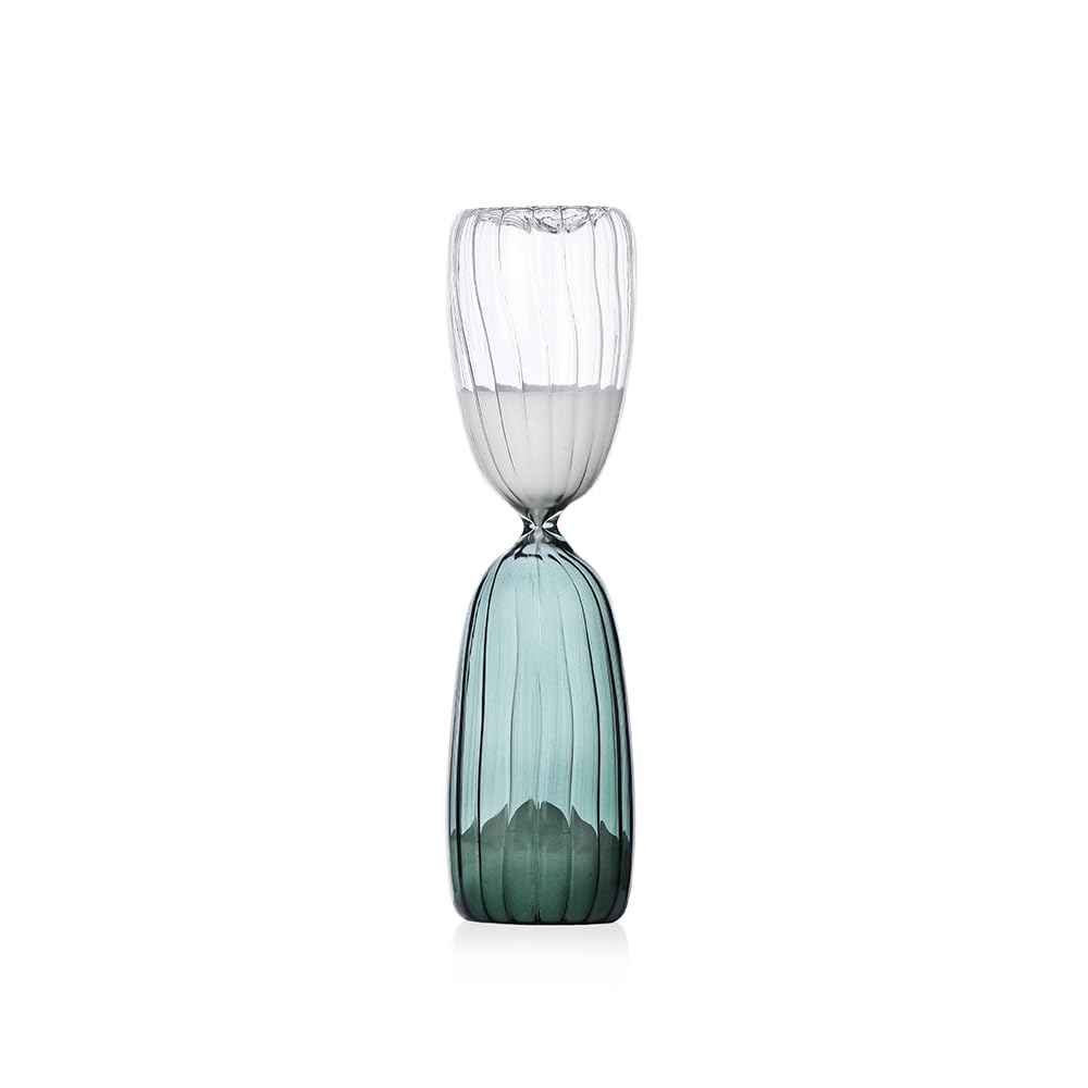 Ichendorf Milano Hourglass 15 Minutes, Transparent - Dark Green, Times Collection, Borosilicate Glass, Handmade