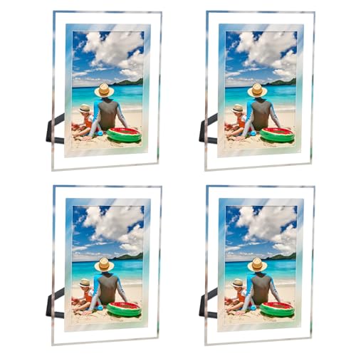 Culinavog Cornici in vetro da 4, Cornice Vetro Trasparente, Portafoto in Vetro Ad Alta Definizione, Collocazione Orizzontale o Verticale per foto di matrimonio foto di famiglia decorazione della casa