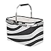 Cestino da picnic pieghevole, con motivo zebrato in bianco e nero, pieghevole, pieghevole, portatile, con struttura in alluminio resistente, per viaggi, shopping, campeggio, viaggi