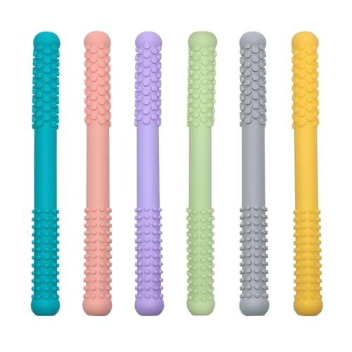 Image of Hollow Teething Tubes Toys for Babies Girls Boys, 6 Pack Silicone Baby Teether Toy Tube for Infants with Nursing Biting Chewing, Chew Straws for Toddlers 6-12 Months (Style B)