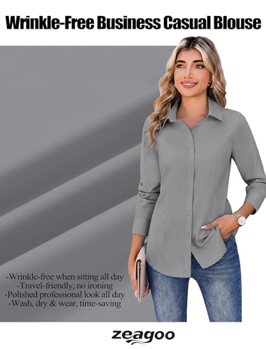 Image of Zeagoo Women's Wrinkle Free Button Down Shirts Long Sleeve Dress Shirts Collared Business Casual Blouses Tops XS-3XL
