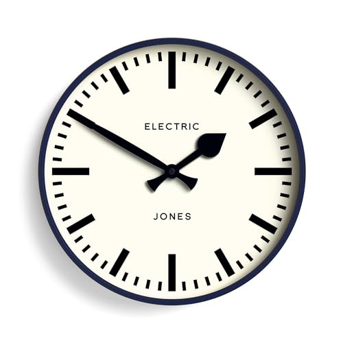 JONES CLOCKS® Tiger Reloj de Pared | Reloj de estación Redondo Moderno | 30cm | Azul Oscuro | Diseño Moderno y Atractivo para Cocina, Sala de Estar u Oficina