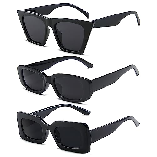 Pibupibu 3 Pack Heart/Rectangle/Crystal Oversized Sunglasses for Women Men, Trendy Retro Y2k Party Sunglasses Set