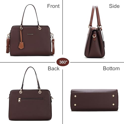 Image of HAWKWOOD Women's Premium PU Leather Structured Handheld Bag with Adjustable Shoulder Strap | Multi-Compartment Office & Casual Tote | Elegant Top Handle Purse for Daily Use