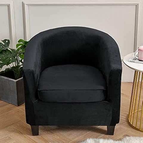 FANSU Velvet Tub Chair Cover for Armchairs, Elegant Solid Color Thicken Stretch Slipcover Dust Proof 2-Pieces Sofa Cover Washable Furniture Protector Covers for Club Tub Chairs (Black) Cover