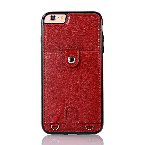 Jaorty Pu Leather Wallet Case For Iphone 6 Plus/6S Plus Necklace Lanyard Case Cover With Card Holder Adjustable Detachable Anti-Lost Neck Strap For 5.5 Inch Apple Iphone 6 Plus,Iphone 6S Plus,Red #TOP4