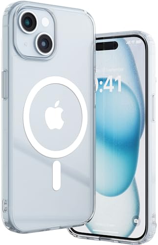 Vaku Luxos® Glassy Magpro Back Cover Case for iPhone 15 Plus Shockproof Slim Thin Non-Yellowing Scratch Resistant Military-Grade Protection Compatible with MagSafe - Transparent