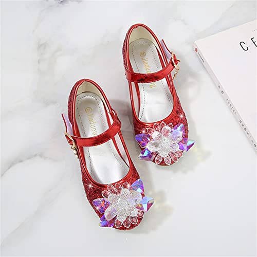 OMEARK Girls Glitter Dress Shoes Low Heel Princess Clear Flower Wedding Party Pump Shoes Round Head Stylish Sparkly Dress Up Shoes for Kids Toddler Rhinestone Sandals4