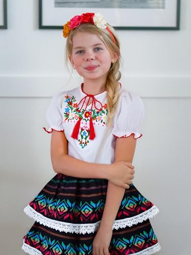 Image of HIHA Toddler Little Girls Mexican Embroidered Skirts Outfit