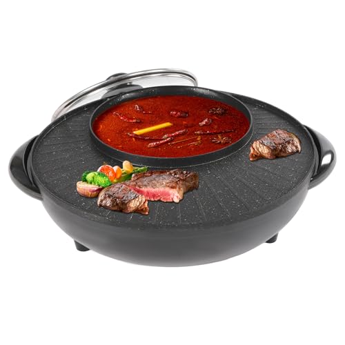 NAIXING 2 In 1 Hotpot Pot Electric with Grill, Hot Pot with Grill 1350W Capacity Suitable for 3-5 People, Hot Pot and Grill Combo Electric 5 Speeds Adjustable, Long Power Cord Easy To Move