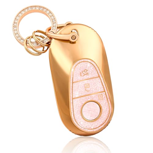 Coque de clé Mercedes Benz en TPU rose élégant avec son porte-clés premium