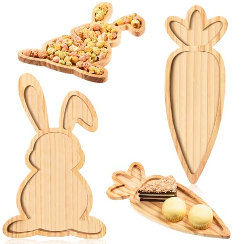 AWIZOM 2 Pcs Easter Wooden Serving Platters Bunny and Carrot Shape Charcuterie Boards Spring Easter Wood Trays Decorative Wooden Snack Cheese Dish Plates for Spring Holiday Housewarming Presents
