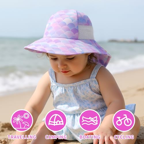 Image of Toddler Baby Sun Hat Kids Summer Beach Essentials Adjustable Beach Hats with Bucket Wide Brim for Boys Girls Age 0-14 Years