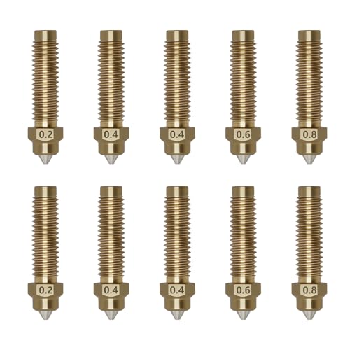 10PCS Copper Alloy Hardened Steel Nozzles Kit for Elegoo Centauri, 3D Printer 4PCS 0.4mm, 2PCS 0.2mm, 0.6mm, 0.8mm Nozzzles Kit for Centauri Carbon