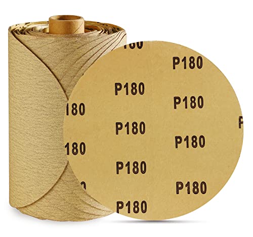 100Pcs 6 Inch Gold Psa Sanding Discs 180 Grit Self Adhesive Sticky-Back Sandpaper Aluminum Oxide Abrasive Sand Paper Woodworking Wood Metal Sanding Disc Roll #TOP27
