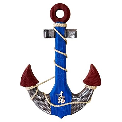 Grace Home Wooden Decorative Anchor with Rope and Crossbar, Wood Nautical Decor Anchor Wall Hanging Ornament Plaque, 18 Inches Cover