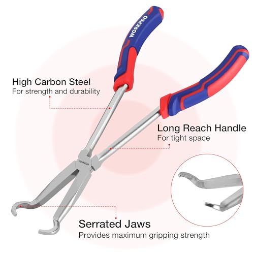 Image of WORKPRO 3 PCS 11 inch Hose Gripper Plier Set, Long Reach Hose Gripping Pliers, 5 /16-Inch, 1 /2-Inch, 3 /4-Inch Dia, Spark Plug Boot Removal Pliers, Serrated Jaws for Hard to Reach Narrow Spaces