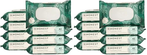 Image of The Honest Company Hypoallergenic Flushable Wipes for Sensitive Skin, Tropical Leaves,42 Count (Pack of 16)