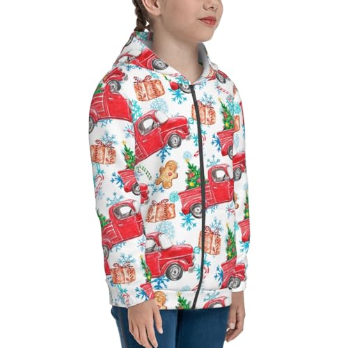 Watercolor Red Truck And Fir Tree Kids Pullover Hoodies Boys Zip Up Sweatshirts Girls Athletic Clothes with Pocket4