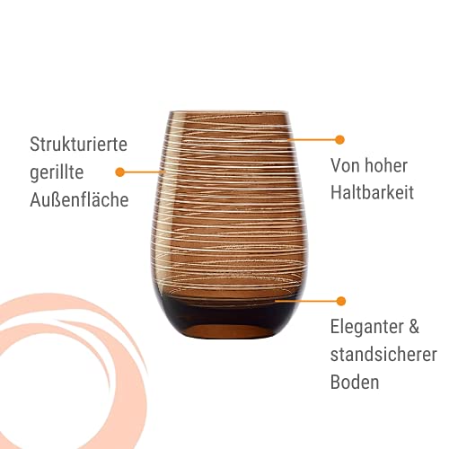 Stölzle Lausitz Wassergläser Twister Braun 6er-Set 465 ml – Allroundgläser für Wasser, Saft & Cocktails – Hochwertige Trinkgläser aus bleifreiem Kristallglas – Spülmaschinengeeignet & stoßfest