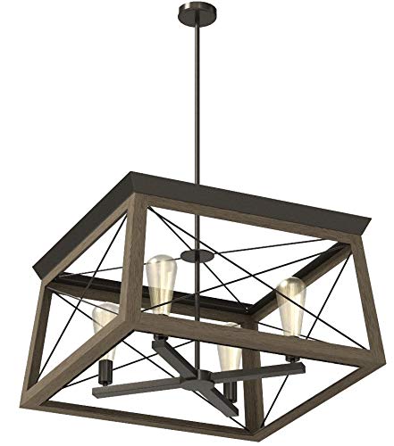 Image of Progress Lighting 4-Light Chandelier, Rustic Farmhouse Style Modern Hanging Light Fixture for Kitchen and Dining Room, Briarwood Collection, Antique Bronze