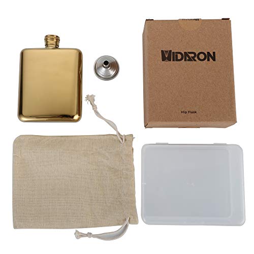 Hidoran 6Oz Gold Pocket Hip Flask With Funnel All 18/8 304 Food Grade Stainless Steel Pocket Container For Drinking Thickening Hip Flasks For Liquor For Men #TOP7
