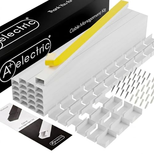 A+ ELECTRIC Cord Cover Full Kit, 26ft/315in Self-Adhesive Cable Raceway, 20 Snap-On Channels, Wire...
