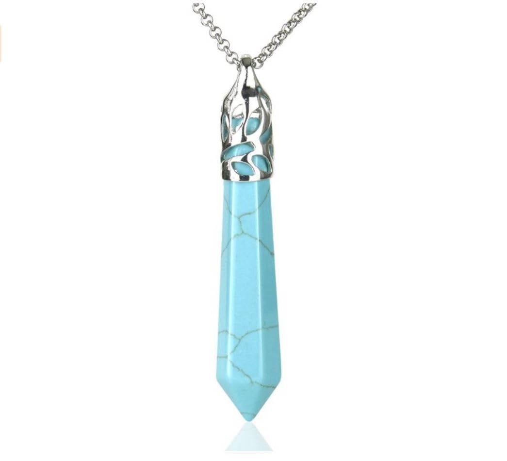 Natural Gemstone Bullet Drop Pendant Necklace Healing Crystal Stone Quartz Reiki Chakra Energy Rock 18 Inch 26 Inch Stainless Steel Chain Waterproof Women Jewelry