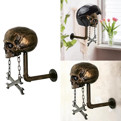 Watreketal Helmet Holder,Motorbike Helmet Display Rack,Skull Shape Helmet Stand,Coat Rack, Wall Mount Helmet Rack for Baseballs Caps,Coats,Rugby Helmet,Motorcycle Helmet