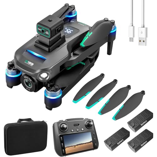 RCUTYMGJ Drone con cámara 4K, Drones GPS HD para Adultos, Mando a Distancia con Pantalla, Drones para Evitar obstáculos, Drone FPV con Motor sin escobillas, transmisión 5G, 3 baterías