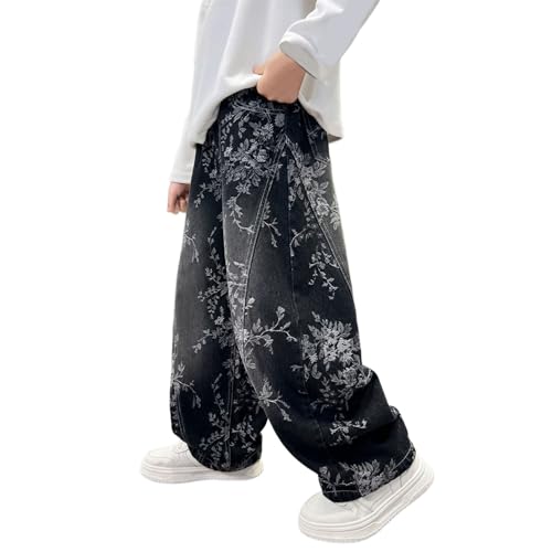 Jean large coupe droite garçon avec taille épurée et bas détendu