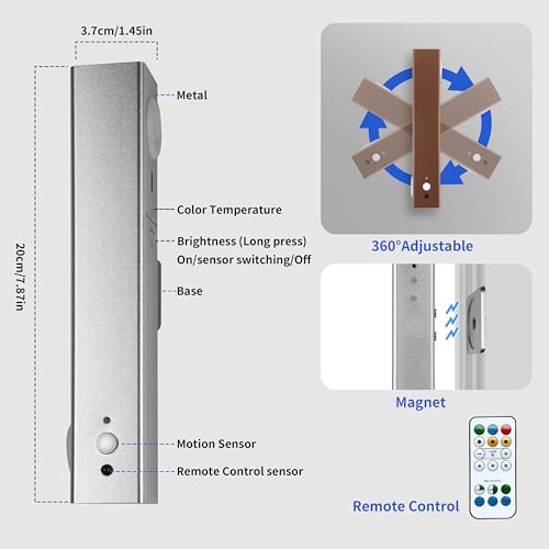 Image of Motion Sensor LED Night Lights, 2500 mAh Rechargeable Battery Operated Indoor Wall Light Without Power Connection with Switch, Wireless Wall Lighting Battery for Cabinet Bedroom Stairs (Gold)