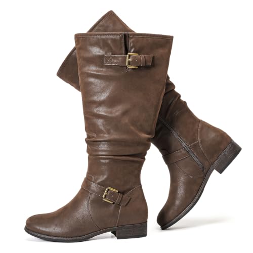 Image of Women's Extra Wide Calf Knee-High Boots | Wide Width, Round Toe, Plus Size, Slouchy Boots, Low Heel, Winter Boots.