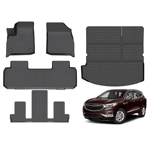 Hutisya-Floor Mats & Cargo Liner Set Fit for 2018-2024 Buick Enclave All Weather Protection Anti-Slip & Durable TPE Full Set Liners Automotive Accessories-Black