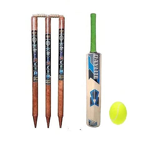 SRTL Young Boy's Popular Willow Wood Cricket Kit, This Cricket Set Contains 1 Bat with 3 Stumps, 2 Bails and 1 Tennis Ball (Multicolour 8-10 Years Size-4)-image-24