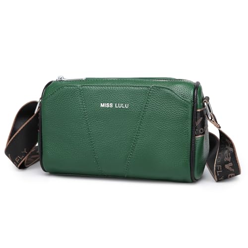 Miss Lulu bolso bandolera mujer, Bolso piel mujer con Correa Ancha Ajustable, Verde Miss Lulu bolso bandolera mujer, Bolso piel mujer con Correa Ancha Ajustable, Verde